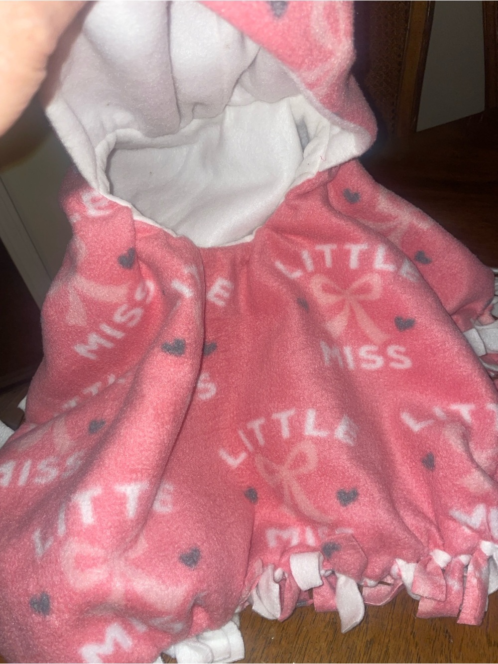 Little Miss' Hooded Fleece Poncho for car seat while in car